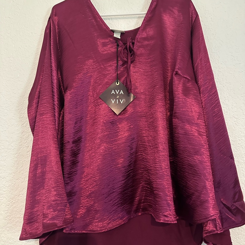 Ava & Viv Red Tie Front Relaxed Blouse